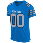 Maglia da football autentica Panther in maglia blu personalizzata grigio chiaro-nera Maglia da football autentica Panther in maglia blu personalizzata grigio chiaro-nera
