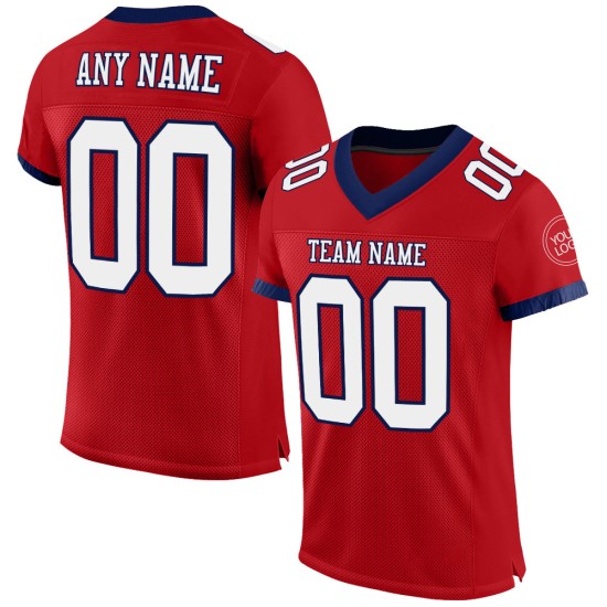 Maglia da calcio personalizzata autentica in rete rossa, bianca e blu navy Maglia da calcio personalizzata autentica in rete rossa, bianca e blu navy