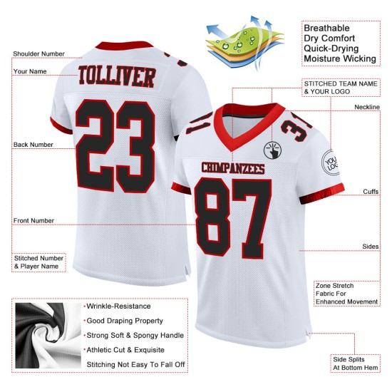Maglia da calcio autentica nera e rossa personalizzata in maglia bianca Maglia da calcio autentica nera e rossa personalizzata in maglia bianca