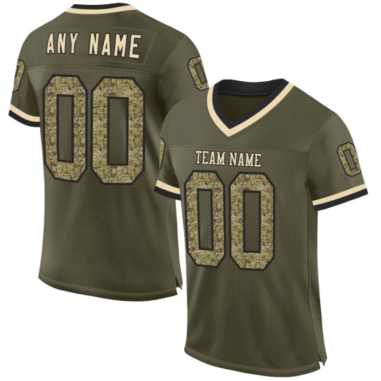 Maglia da football americana autentica, stile retrò, colore nero-crema, Olive Salute Custom Camo Maglia da football americana autentica, stile retrò, colore nero-crema, Olive Salute Custom Camo