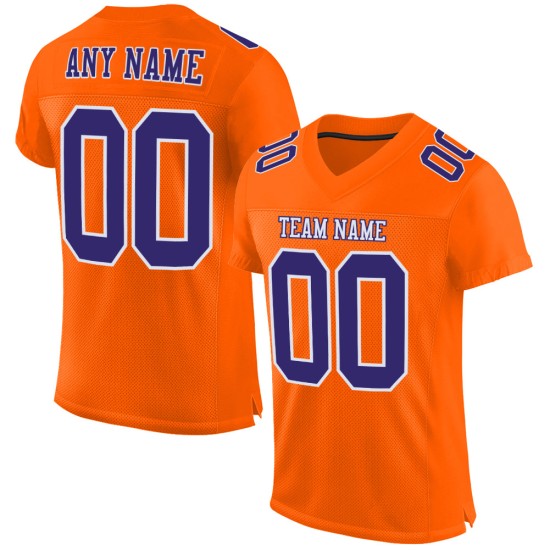 Maglia da calcio personalizzata autentica in mesh arancione viola-bianca Maglia da calcio personalizzata autentica in mesh arancione viola-bianca