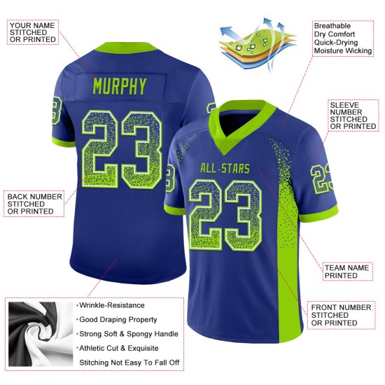 Maglia da football personalizzata Drift in maglia verde-bianca con motivo Royal Neon Maglia da football personalizzata Drift in maglia verde-bianca con motivo Royal Neon