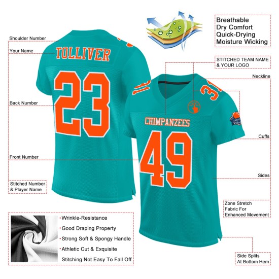 Maglia da calcio personalizzata autentica arancione-bianca acquamarina Maglia da calcio personalizzata autentica arancione-bianca acquamarina