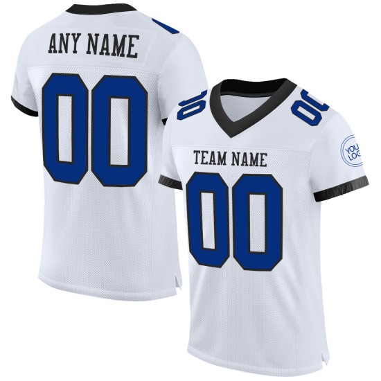 Maglia da calcio autentica bianca personalizzata in maglia blu navy e nera Maglia da calcio autentica bianca personalizzata in maglia blu navy e nera