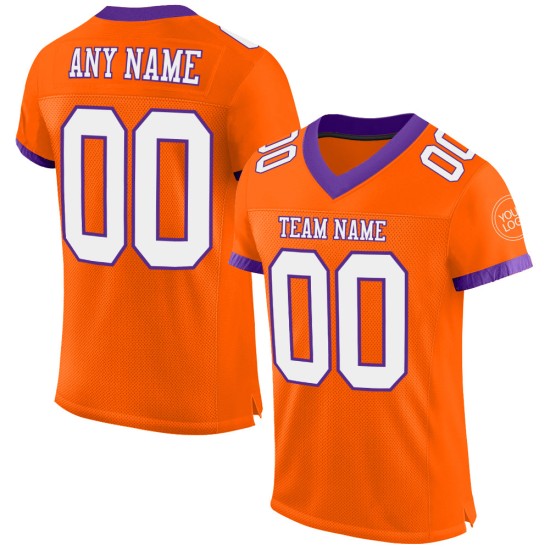 Maglia da football arancione personalizzata bianca-viola autentica Maglia da football arancione personalizzata bianca-viola autentica