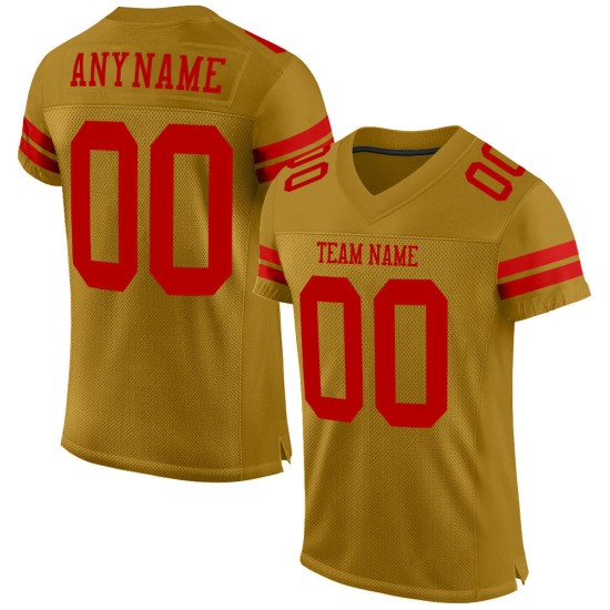 Maglia da football autentica in maglia rossa e oro personalizzata Maglia da football autentica in maglia rossa e oro personalizzata