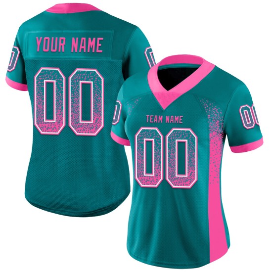 Maglia da football personalizzata Drift rosa-bianca in rete verde acqua Maglia da football personalizzata Drift rosa-bianca in rete verde acqua