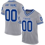 Maglia personalizzata in maglia grigia, blu royal e bianca, stile retrò da football Maglia personalizzata in maglia grigia, blu royal e bianca, stile retrò da football