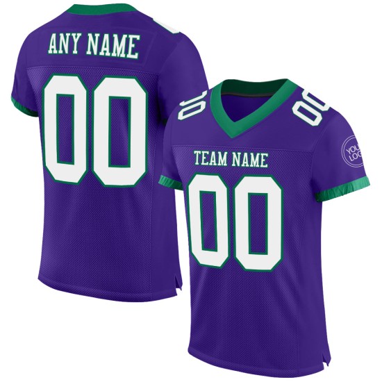 Maglia da football verde bianca Kelly autentica personalizzata viola Maglia da football verde bianca Kelly autentica personalizzata viola