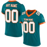 Maglia da football autentica personalizzata, verde acqua, bianca e arancione