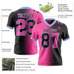 Maglia da football nera autentica personalizzata in mesh sfumato rosa-azzurro Maglia da football nera autentica personalizzata in mesh sfumato rosa-azzurro