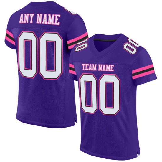 Maglia da football personalizzata autentica viola in maglia bianca, nera e rosa Maglia da football personalizzata autentica viola in maglia bianca, nera e rosa
