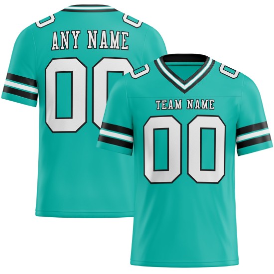 Maglia da football autentica personalizzata in maglia bianca e nera color acquamarina Maglia da football autentica personalizzata in maglia bianca e nera color acquamarina