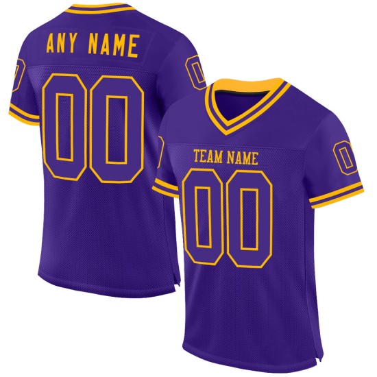 Maglia da football retrò autentica in maglia viola e oro personalizzata Maglia da football retrò autentica in maglia viola e oro personalizzata