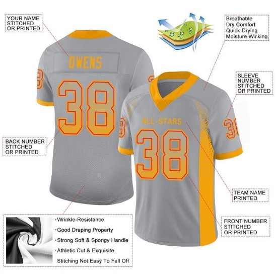 Maglia da football personalizzata in maglia grigio chiaro Drift Gold-Scarlet Fashion Maglia da football personalizzata in maglia grigio chiaro Drift Gold-Scarlet Fashion
