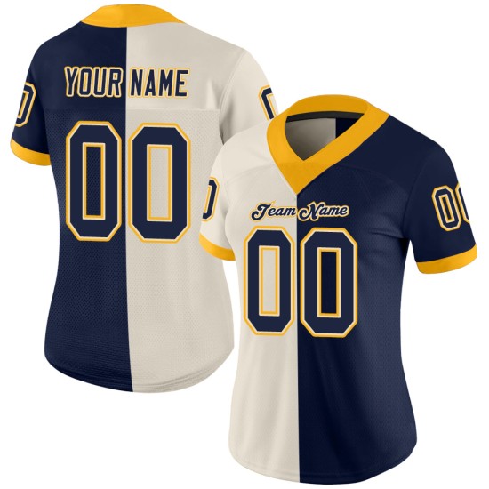 Maglia da calcio blu navy e oro, personalizzata, in rete, moda, crema Maglia da calcio blu navy e oro, personalizzata, in rete, moda, crema