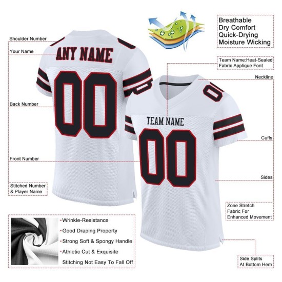 Maglia da calcio personalizzata autentica in rete, bianca, nera e rossa Maglia da calcio personalizzata autentica in rete, bianca, nera e rossa