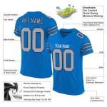 Maglia da football autentica Panther in maglia blu personalizzata grigio chiaro-nera Maglia da football autentica Panther in maglia blu personalizzata grigio chiaro-nera