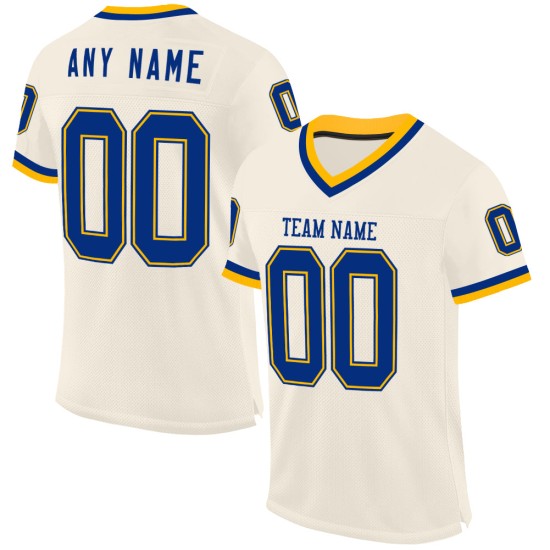 Maglia da football retrò personalizzata autentica color crema Royal-Gold Maglia da football retrò personalizzata autentica color crema Royal-Gold