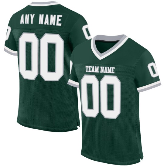 Maglia retrò autentica da football personalizzata, verde, bianca e grigia Maglia retrò autentica da football personalizzata, verde, bianca e grigia