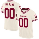 Maglia da football personalizzata autentica in maglia bordeaux-bianca, stile retrò color crema Maglia da football personalizzata autentica in maglia bordeaux-bianca, stile retrò color crema