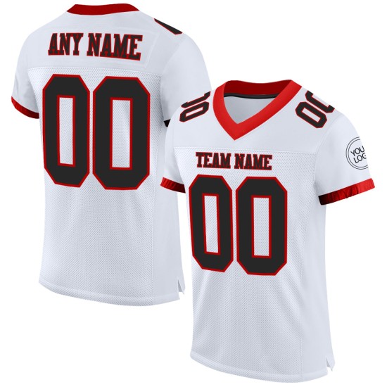Maglia da calcio autentica nera e rossa personalizzata in maglia bianca Maglia da calcio autentica nera e rossa personalizzata in maglia bianca