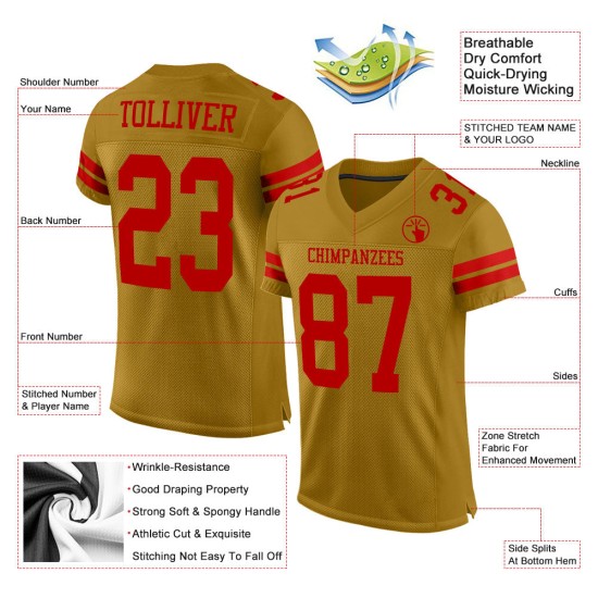 Maglia da football autentica in maglia rossa e oro personalizzata Maglia da football autentica in maglia rossa e oro personalizzata