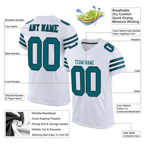 Maglia da calcio autentica in rete bianca, verde acqua e nera personalizzata Maglia da calcio autentica in rete bianca, verde acqua e nera personalizzata