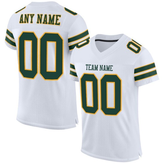 Maglia da calcio a rete bianca verde-oro personalizzata autentica Maglia da calcio a rete bianca verde-oro personalizzata autentica