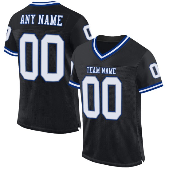 Maglia da football retrò personalizzata, autentica, nera, bianca e blu navy Maglia da football retrò personalizzata, autentica, nera, bianca e blu navy