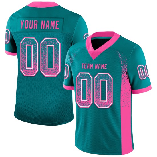Maglia da football personalizzata Drift rosa-bianca in rete verde acqua Maglia da football personalizzata Drift rosa-bianca in rete verde acqua