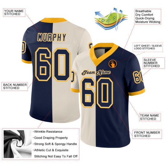 Maglia da calcio blu navy e oro, personalizzata, in rete, moda, crema Maglia da calcio blu navy e oro, personalizzata, in rete, moda, crema