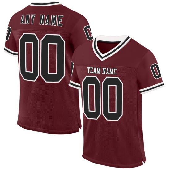 Maglia da football personalizzata bordeaux autentica in rete nera e bianca retrò Maglia da football personalizzata bordeaux autentica in rete nera e bianca retrò