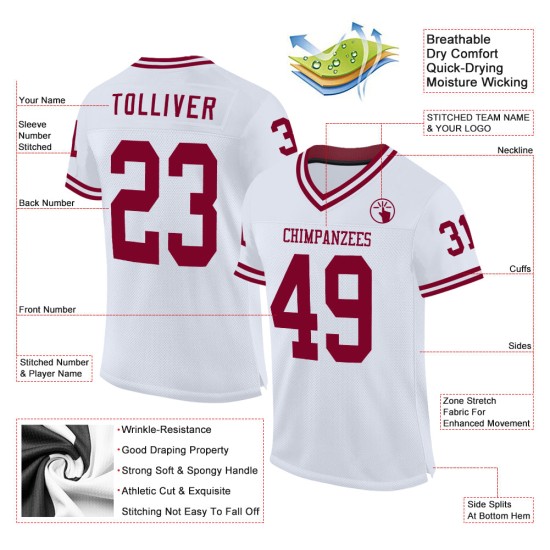 Maglia da football retrò personalizzata autentica in maglia bordeaux bianca Maglia da football retrò personalizzata autentica in maglia bordeaux bianca