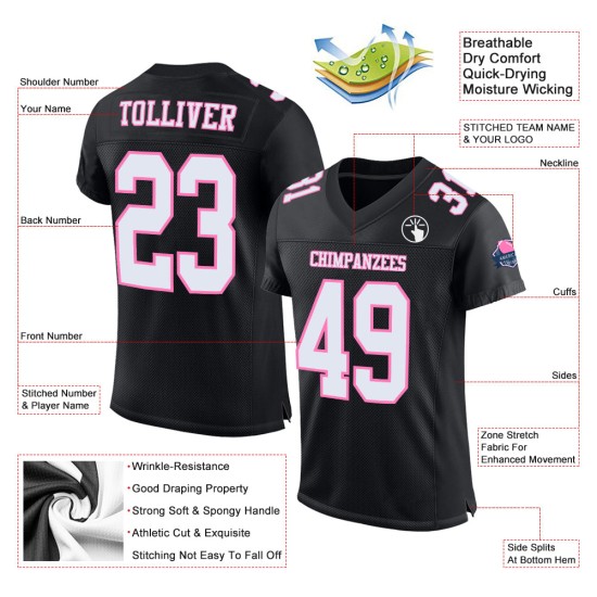 Maglia da calcio autentica personalizzata nera, bianca e rosa Maglia da calcio autentica personalizzata nera, bianca e rosa