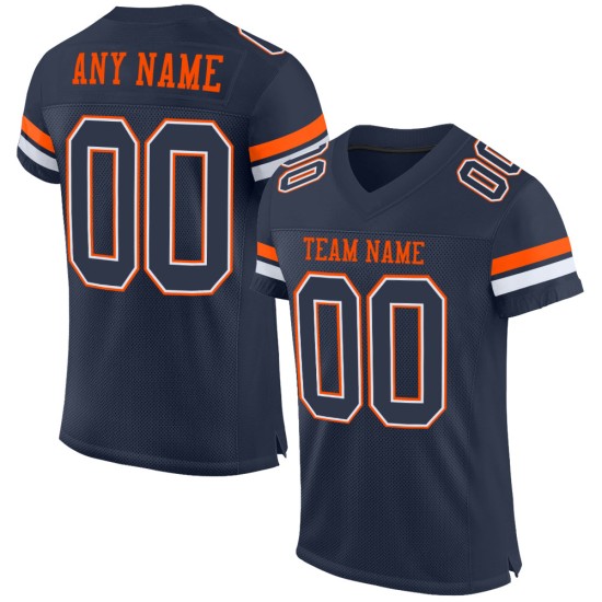 Maglia da football autentica bianca-arancione personalizzata in blu navy Maglia da football autentica bianca-arancione personalizzata in blu navy