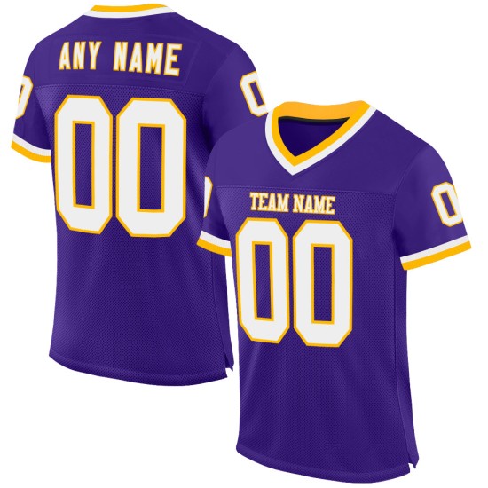 Maglia da football personalizzata vintage, viola, bianca e oro, autentica Maglia da football personalizzata vintage, viola, bianca e oro, autentica