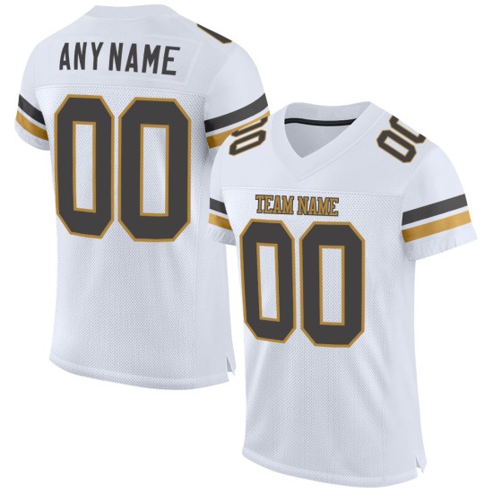 Maglia da football americana autentica, bianca, grigia, in maglia d'oro e acciaio, personalizzata in vecchio stile