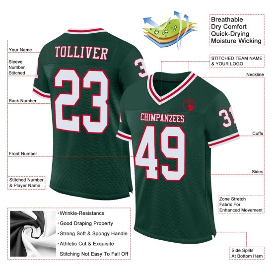 Maglia da calcio a rete autentica retrò personalizzata verde bianco-rossa Maglia da calcio a rete autentica retrò personalizzata verde bianco-rossa