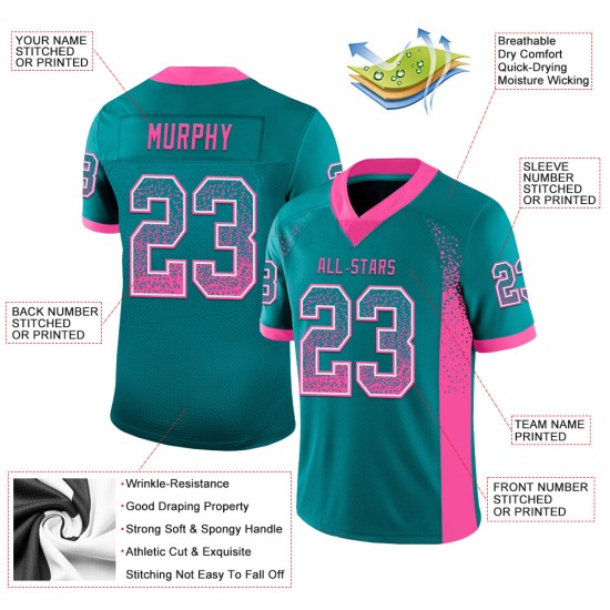Maglia da football personalizzata Drift rosa-bianca in rete verde acqua Maglia da football personalizzata Drift rosa-bianca in rete verde acqua