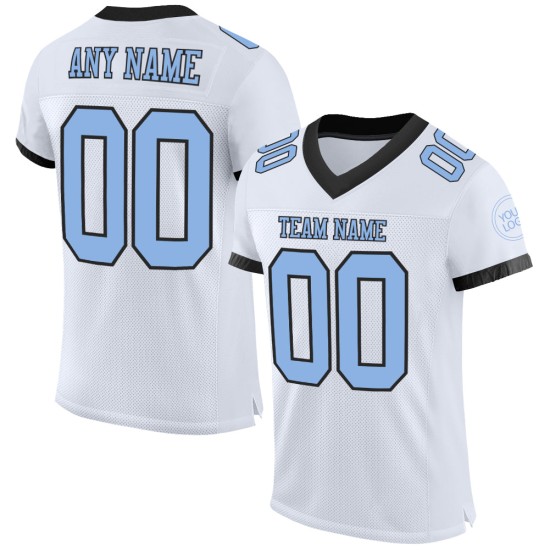 Maglia da calcio autentica, personalizzata, blu-nera, bianca e in rete Maglia da calcio autentica, personalizzata, blu-nera, bianca e in rete