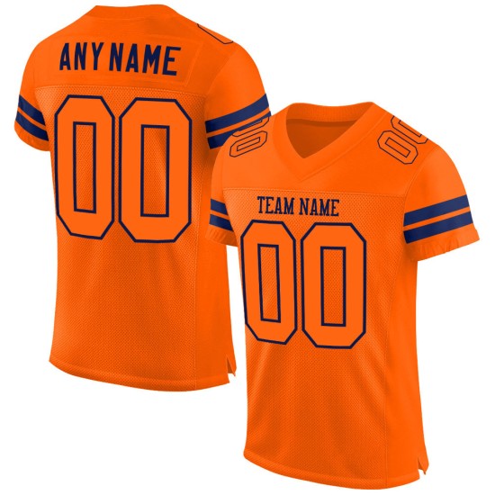 Maglia da football arancione personalizzata autentica arancione-blu navy Maglia da football arancione personalizzata autentica arancione-blu navy