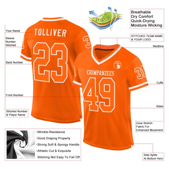 Maglia da football personalizzata, autentica, bianca e arancione, stile retrò Maglia da football personalizzata, autentica, bianca e arancione, stile retrò