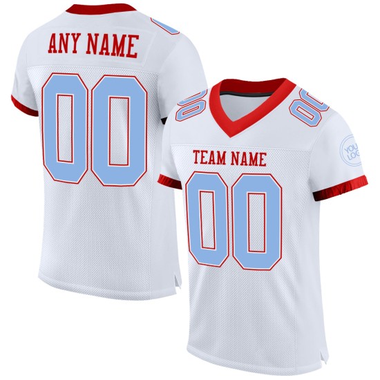 Maglia da calcio personalizzata autentica in rete, bianca, blu e rossa, leggera Maglia da calcio personalizzata autentica in rete, bianca, blu e rossa, leggera