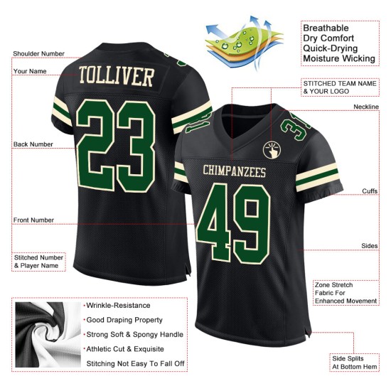 Maglia da football autentica personalizzata verde-crema nera Maglia da football autentica personalizzata verde-crema nera