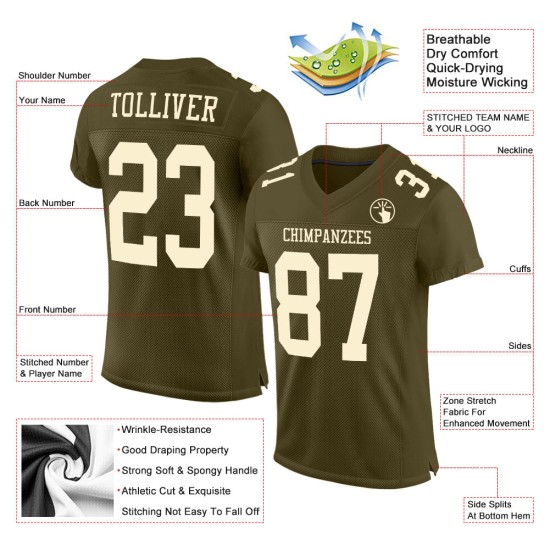 Servizio per maglia da football oliva personalizzata autentica crema Salute Mesh Servizio per maglia da football oliva personalizzata autentica crema Salute Mesh