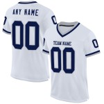 Maglia da football personalizzata in maglia bianca autentica, stile retrò, blu navy e grigio Maglia da football personalizzata in maglia bianca autentica, stile retrò, blu navy e grigio