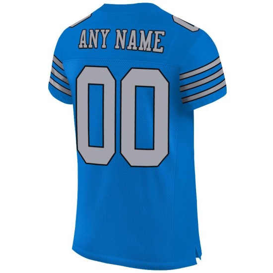 Maglia da football autentica Panther in maglia blu personalizzata grigio chiaro-nera Maglia da football autentica Panther in maglia blu personalizzata grigio chiaro-nera