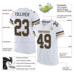 Maglia da football americana autentica, bianca, grigia, in maglia d'oro e acciaio, personalizzata in vecchio stile