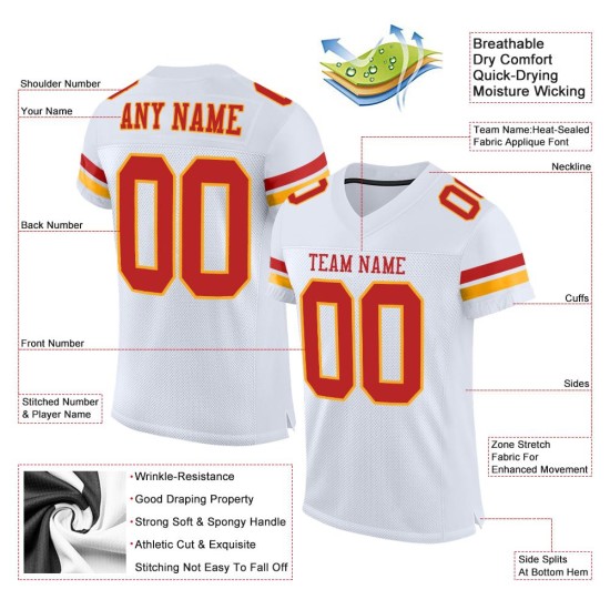 Maglia da calcio autentica personalizzata bianca scarlatta-oro Maglia da calcio autentica personalizzata bianca scarlatta-oro